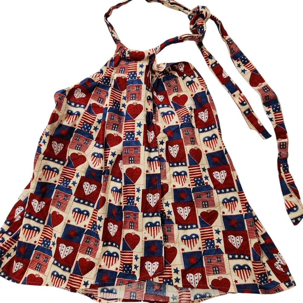 Sleeveless Top Large American Flag Hearts Printed Halter Neck Open Top